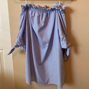 Blue and white striped off the shoulder top